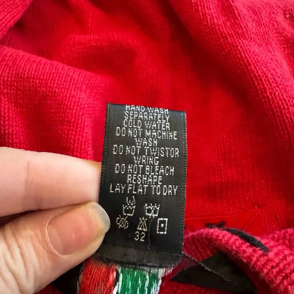Segue Ho Ho Ho Christmas Sweater Cardigan Size L Red Womens  Button Santa Sleigh